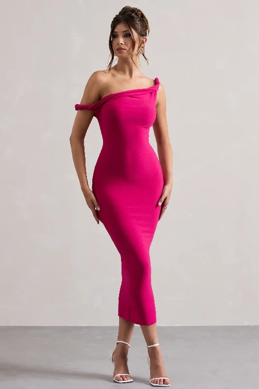 long tiered dress-Salome | Dark Pink Twisted Asymmetric Midi Dress