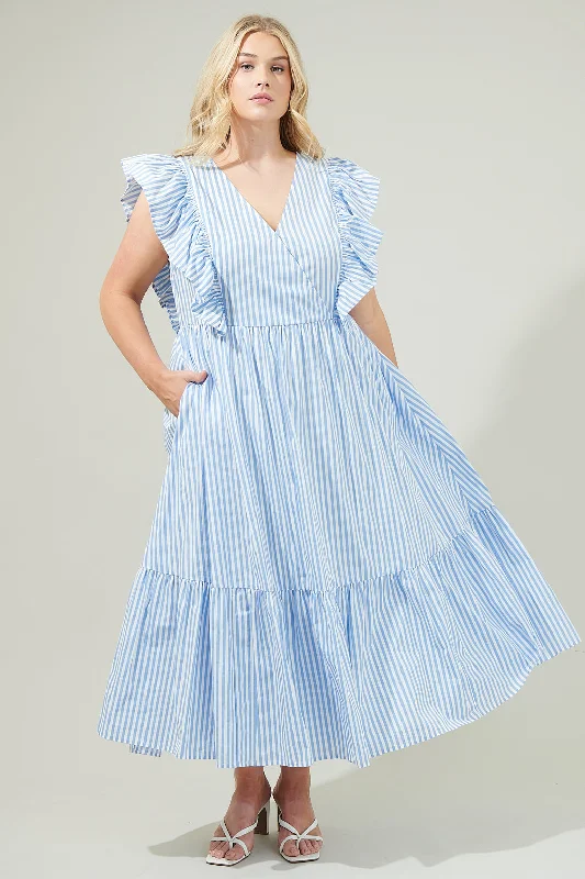 cobalt blue cocktail dress-Striped Fairness Poplin Surplice Midi Dress Curve