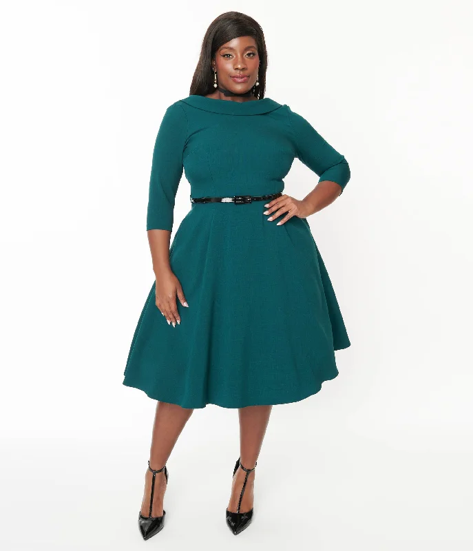 festive evening dress-The Pretty Dress Company Forest Green Grace Fit & Flare Dress