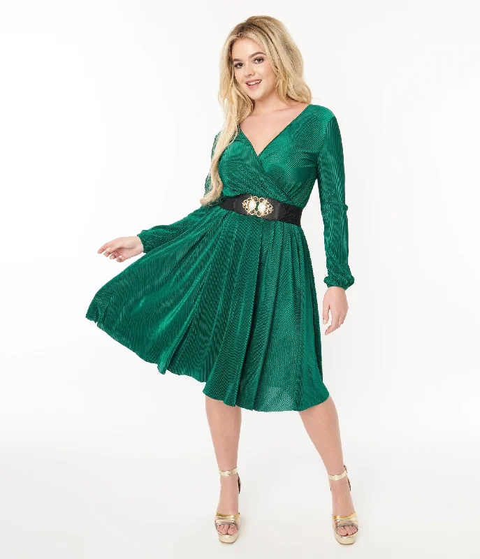 blush lace dress-Voodoo Vixen Green Pleated Satin Swing Dress