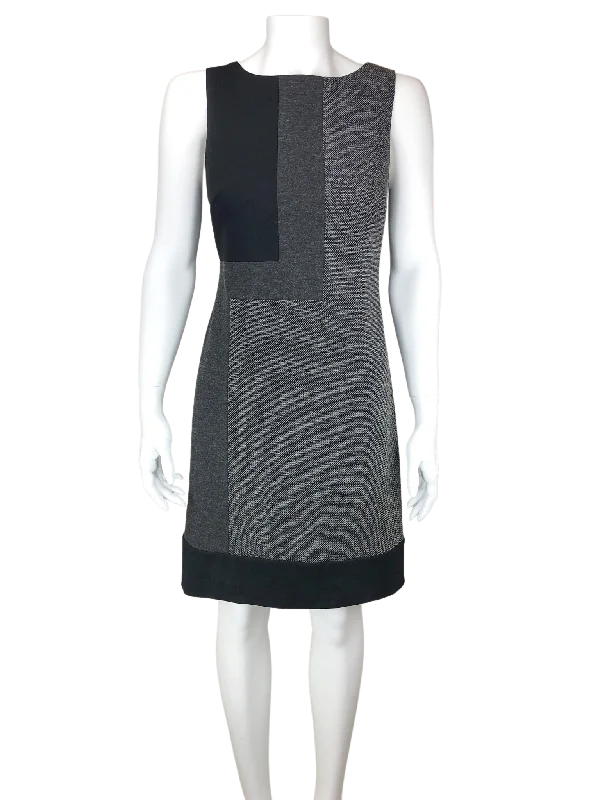 hand-stitched dress-White House Black Market, Women's Tweed/Ponte Color Block Dress, Black/Charcoal, Size 8 Petite