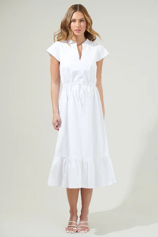 snow white dress-Willow Dust Split Neck Midi Dress