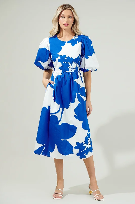 puffed sleeve sundress-Yardley Floral Poplin Puff Sleeve Midi Dress