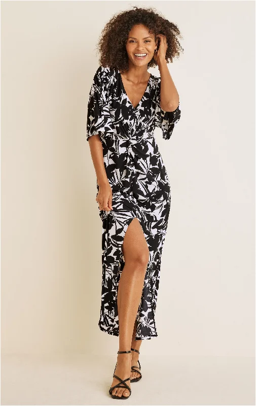 charcoal grey sweater dress-Twist Front Maxi Dress - Exotic Shadow Floral