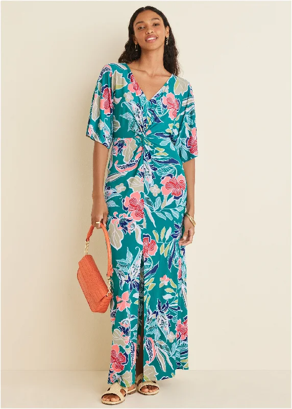 gypsy maxi dress-Twist Front Maxi Dress - Paradise Floral