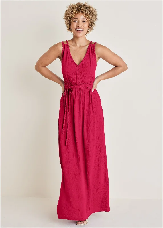 cranberry red dress-Braided Detail Maxi Dress - Barberry