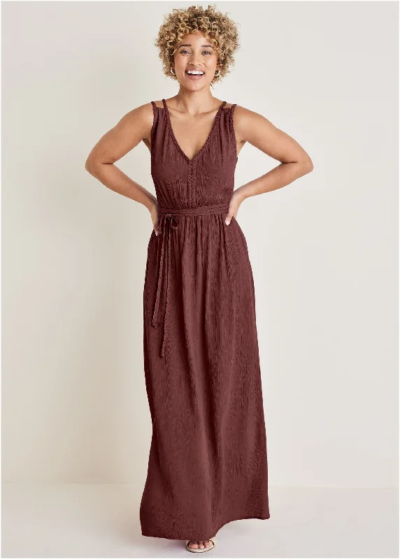 dusty rose dress-Braided Detail Maxi Dress - Auburn