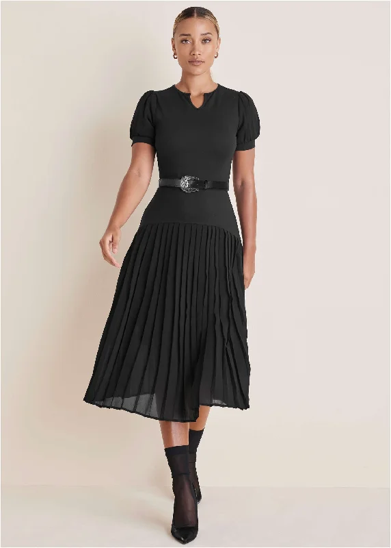 relaxed shift dress-Belted Maxi Dress - Black