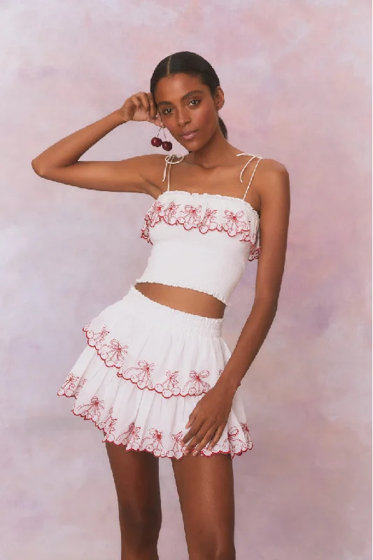 retro wrap skirt-Amparo Embroidered Cotton Mini Skirt