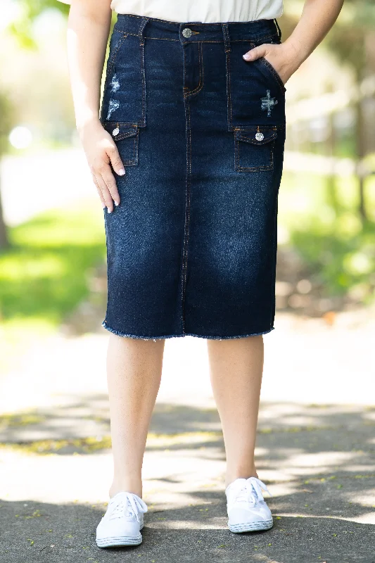 forest green midi skirt-Andrea Denim Skirt in Dk. Indigo (FINAL SALE)