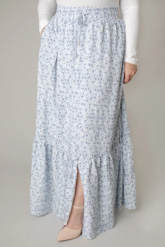 festive pleated skirt-Bayleigh Drawstring Maxi Skirt in Denim Poppy (FINAL SALE)