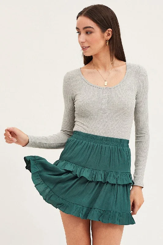 festive pleated skirt-Blue Flare Skirt Mini High Rise