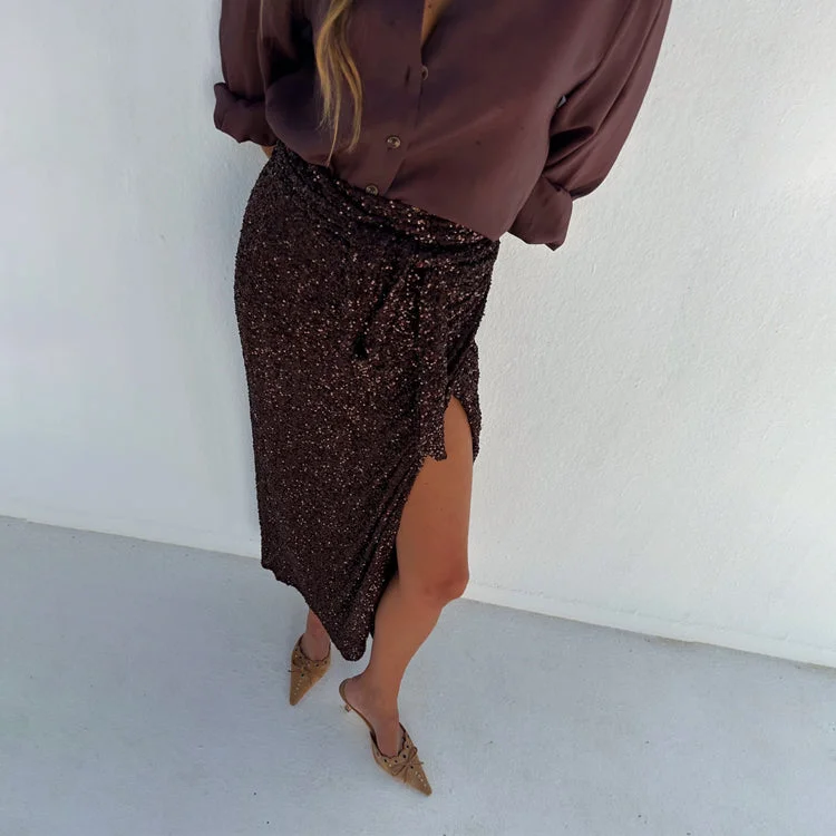 dusty rose pencil skirt-Chocolate Sequin Jaspre Skirt