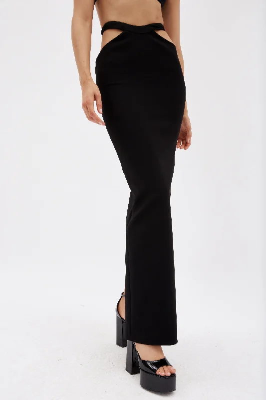 shimmering pencil skirt-Cut Out Long Black Skirt