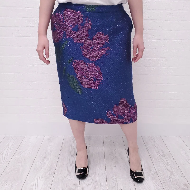 navy pencil skirt-DRIES VAN NOTE METALLIC SKIRT - SIZE 42