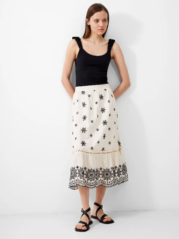 flared denim skirt-Embroidered Felicity Midi Skirt