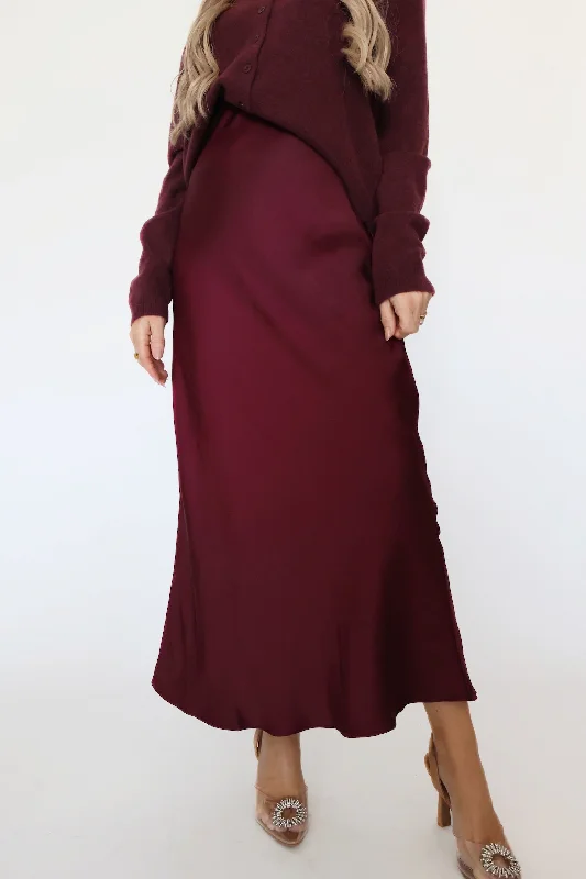 slim pencil skirt-Europa Luxe Sheen Midi Skirt - Berry Wine