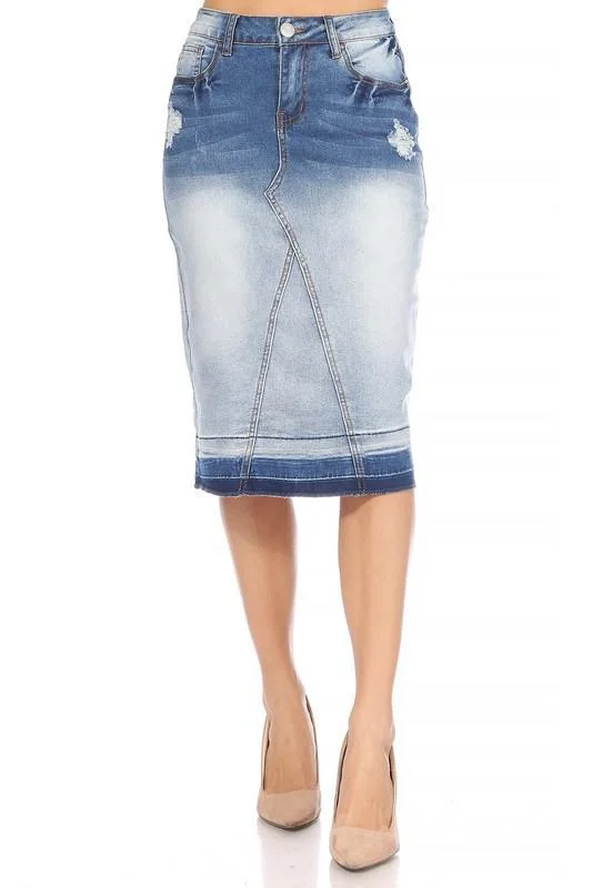 retro polka skirt-Faith Two-Tone Distressed Denim Skirt (FINAL SALE)