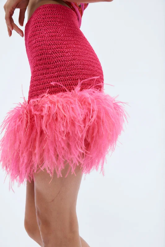 tulle layered skirt-Feather Crochet Fuchsia Mini Skirt