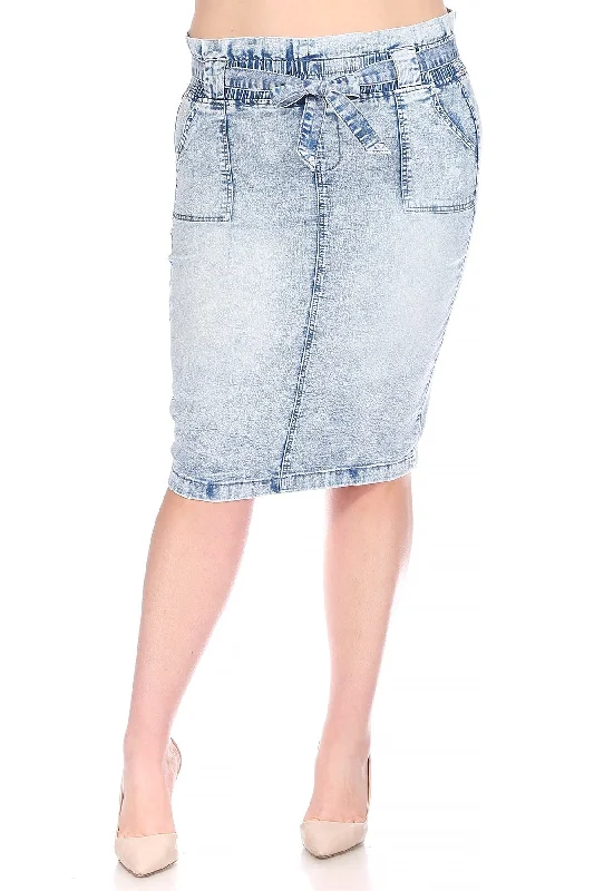 retro wrap skirt-Front Belted Denim Skirt (Acid Wash) - FINAL SALE