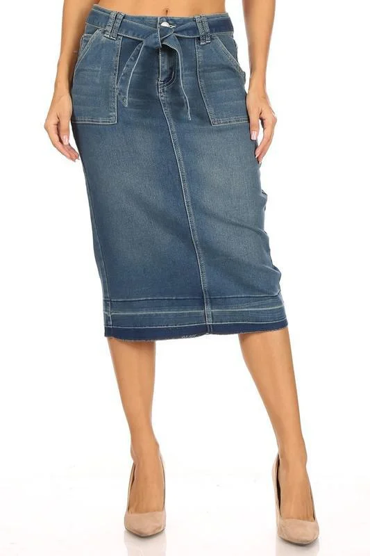 scalloped midi skirt-Front Belted Denim Skirt (Vintage) - FINAL SALE