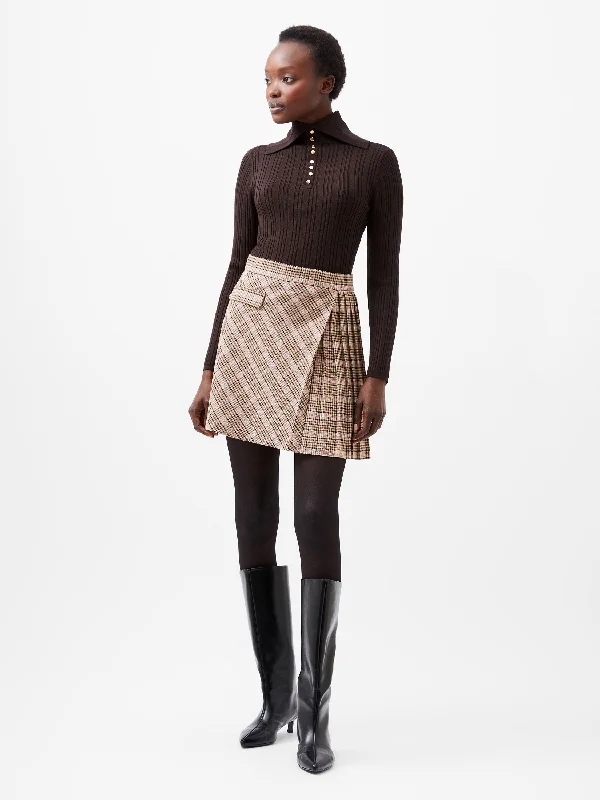 gathered wrap skirt-Gina Check Pleated Mini Skirt