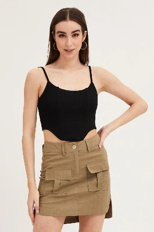 fringed pencil skirt-Green Mini Skirt High Rise Utility