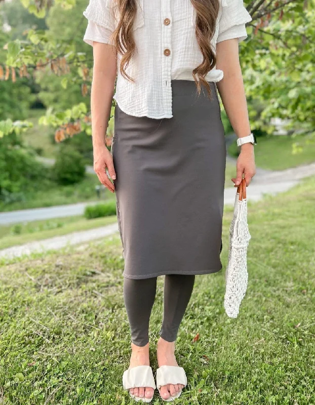 charcoal grey pencil skirt-Charcoal Gray Athletic Pencil Style Skirt with Built-in Leggings