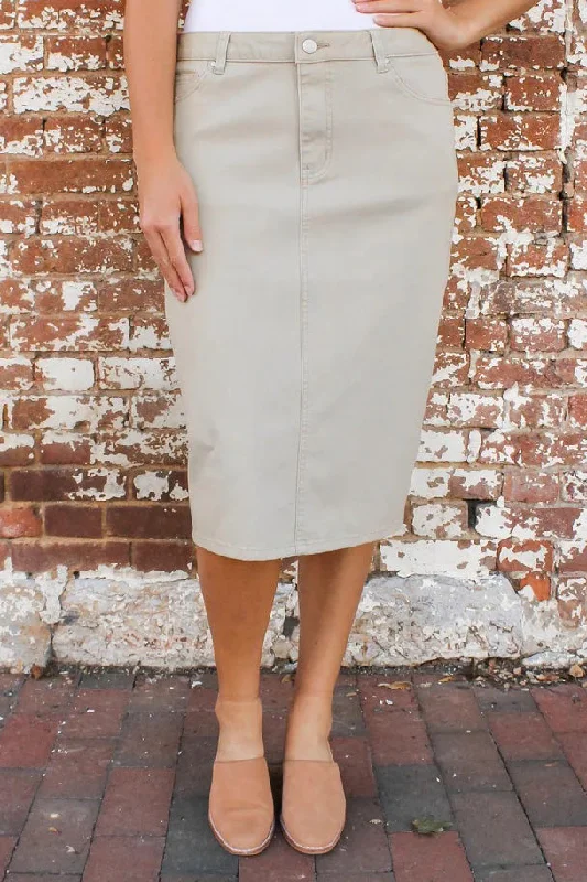 breezy pencil skirt-JDA Lt. Khaki Denim Skirt