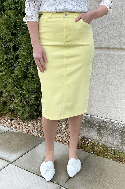 retro midi skirt-JDA Pastel Yellow Denim Skirt (FINAL SALE)