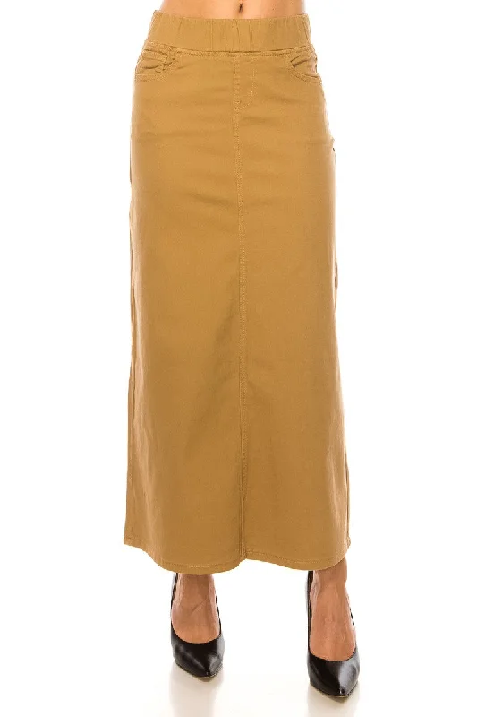 chevron pencil skirt-Jessie Classic Waistband Long Denim Skirt in Khaki (FINAL SALE)