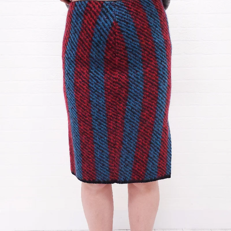 silk tiered skirt-PRADA RED & BLUE KNIT SKIRT - SIZE S