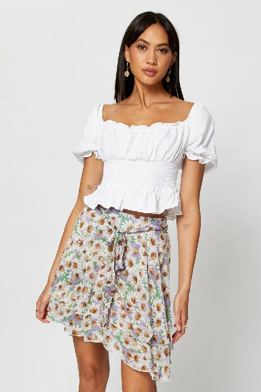 snap front maxi skirt-Print Skater Skirt