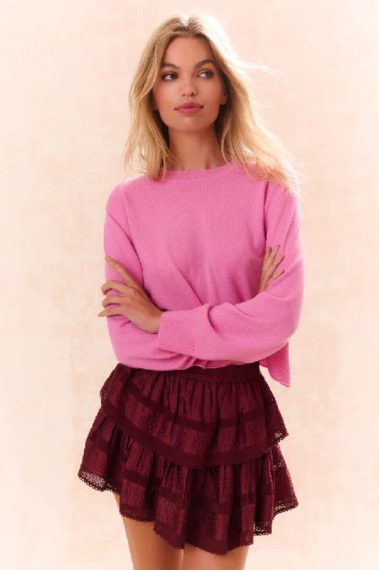 soft peach midi skirt-Ruffle Mini Tiered Skirt - OXBLOOD