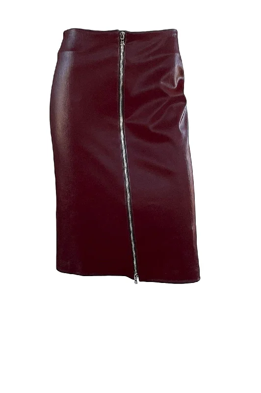 tartan wrap skirt-Satin Finish Leather Skirt