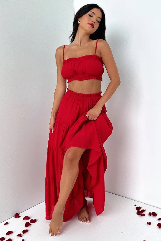 crystal trim skirt-Selina Maxi Skirt - Red