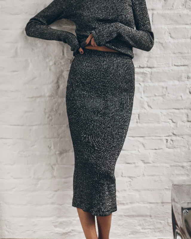 knit wrap skirt-The Dark Glitter Ribbed Long Tube Skirt