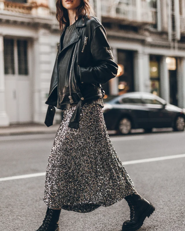 wine red flared skirt-The Dark Long Sequin Skirt