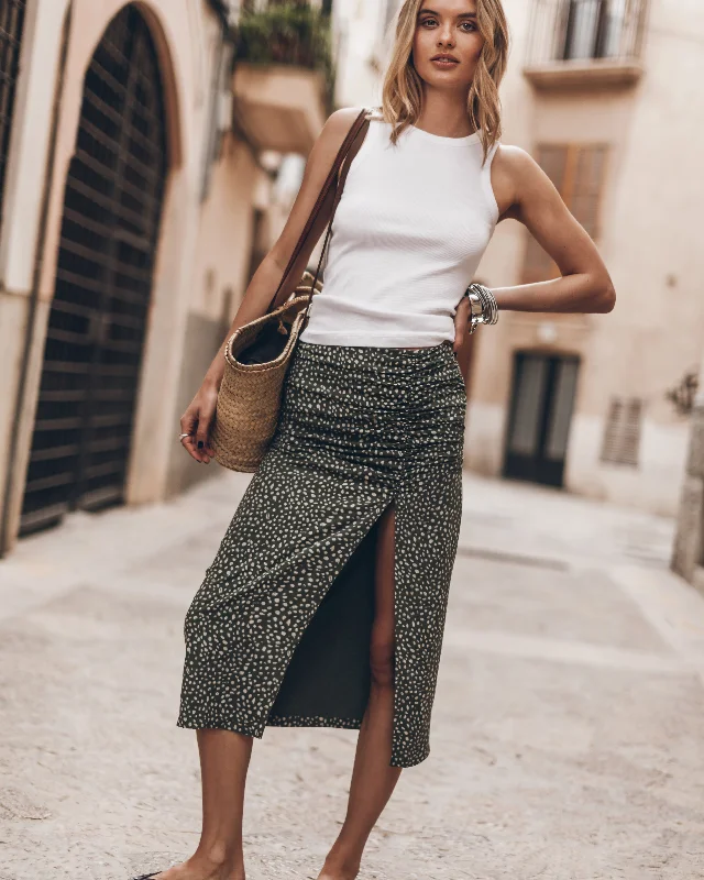 gypsy pencil skirt-The Green Dotted Long Slit Skirt