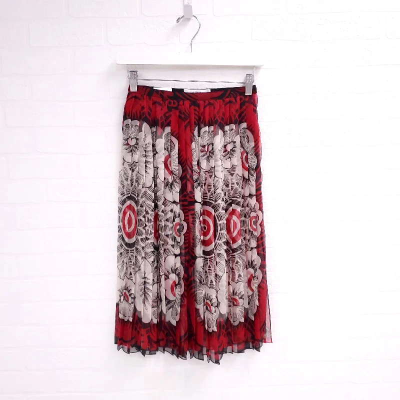 knit ribbed skirt-VALENTINO PRINTED SILK PLEATED SKIRT ($3500) - SIZE 40