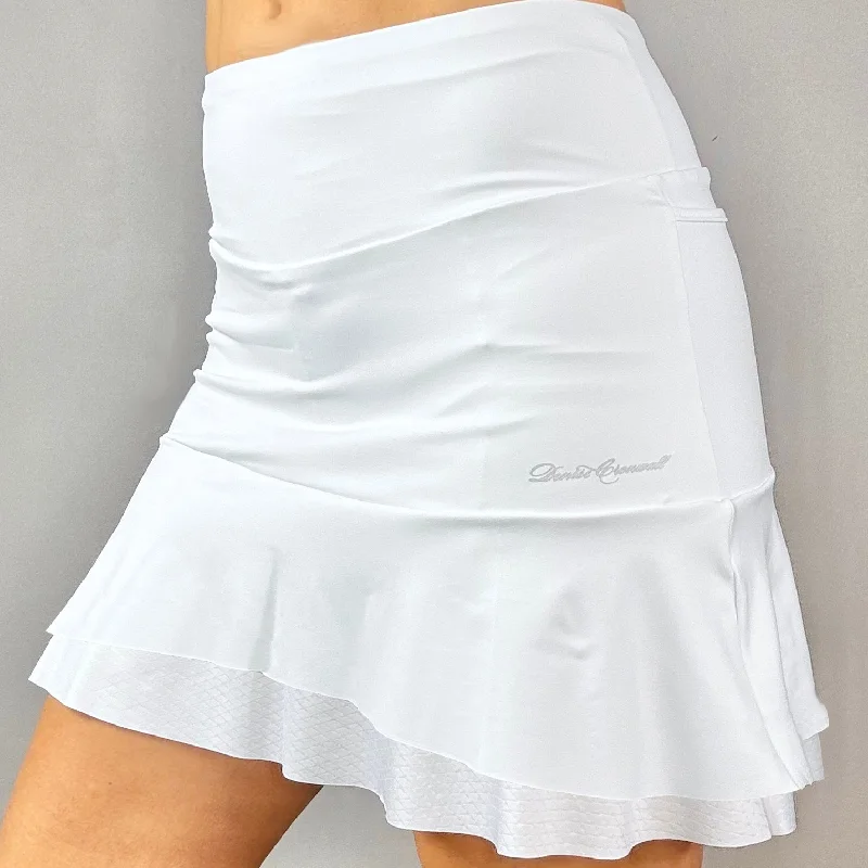 checked pleated skirt-White Embossed Short Skort (textured white)