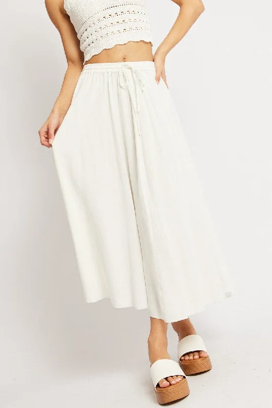 tartan flared skirt-White Midaxi Skirt High Rise Volume Linen Blend